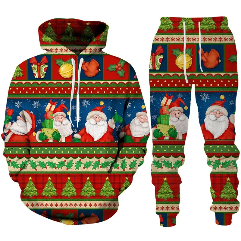 Autumn Christmas Santa Claus 3D Printed Hoodie Suit Men Sweatshirts Sweatpants Fashion Two Piece Tracksuit Set Men\'s Clothing