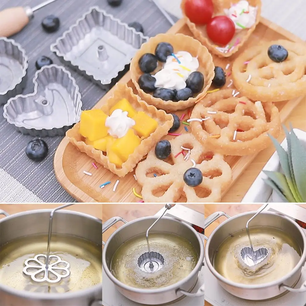 Aluminum Swedish Rosette Iron Maker Waffle Timbale Molds Funnel Cake Ring Maker Cookie Bake Mold Bunuelos Mold With Handle