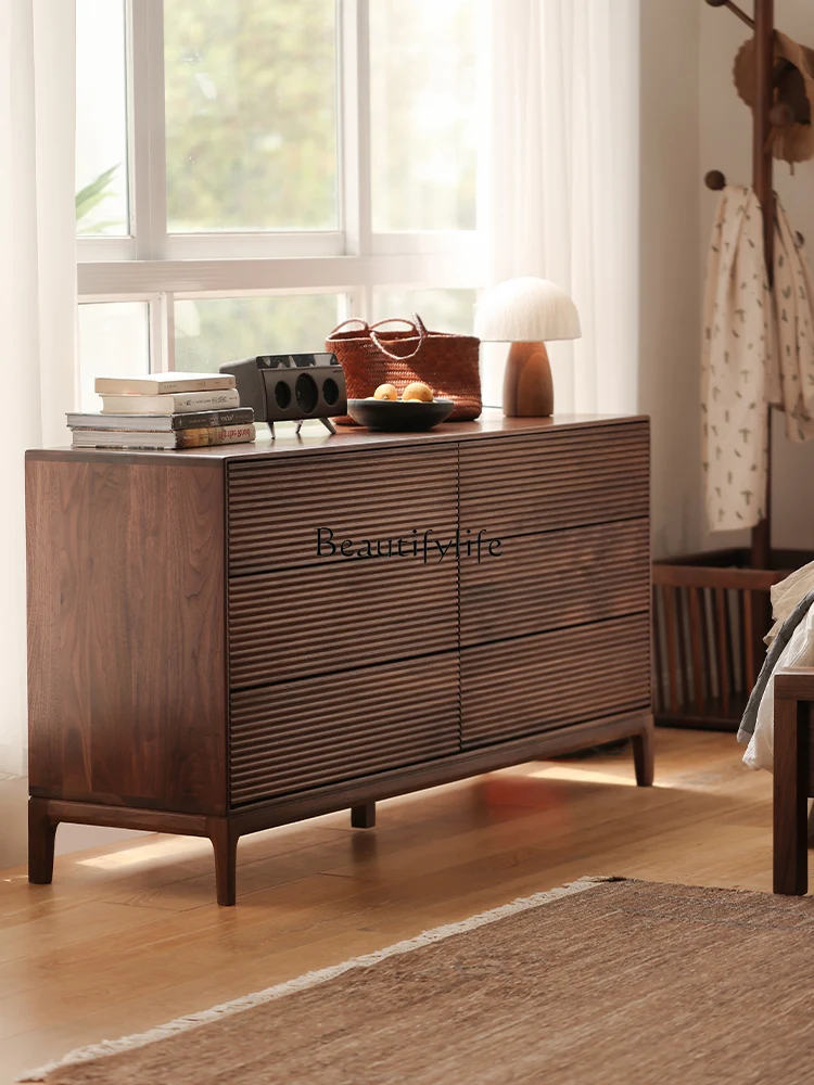 

North America Black Walnut Chest of Six Drawers Solid Wood Living Room Storage Wall Dining Side Bedroom Cabinet