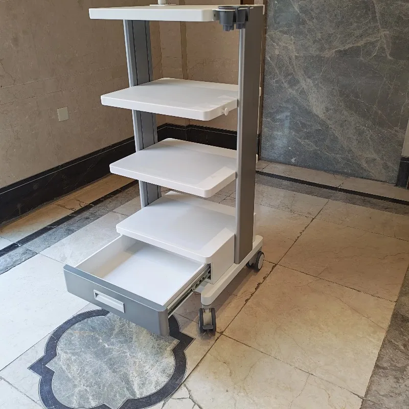 Mobile Endoscopic Equipment Cart, Built-in Power Strip, Sturdy Easy-clean Structure for Medical Diagnostic Instrument Storage