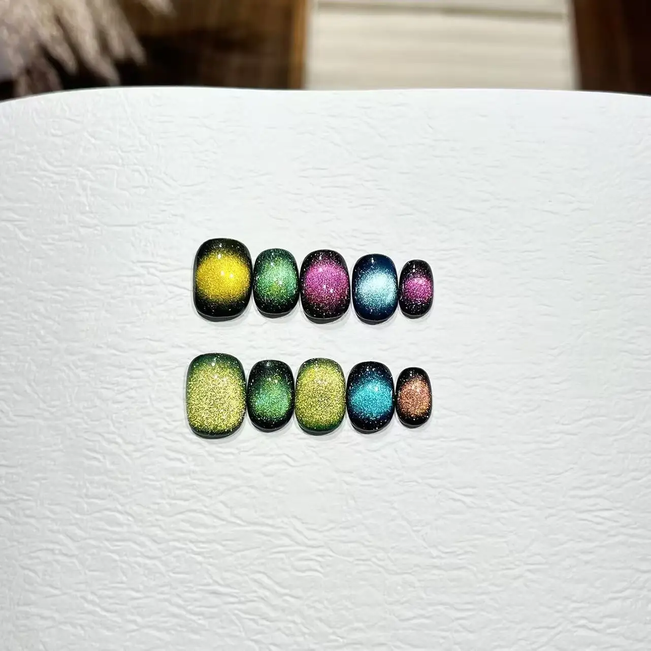 10PCS Sweet Cool Colorful Cat Eye Short Square Round Handmade Press on Nails Shiny Simple Ins Nail Wearable Cute False Nail Tips