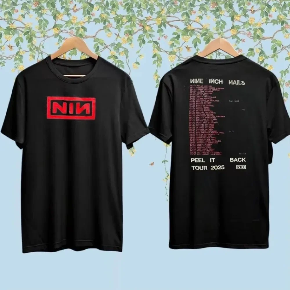 25 Top Abrigo de algodón para hombres y mujeres Uñas de nueve pulgadas Uñas de nueve pulgadas Camiseta de manga corta estampada con banda de rock and roll circundante