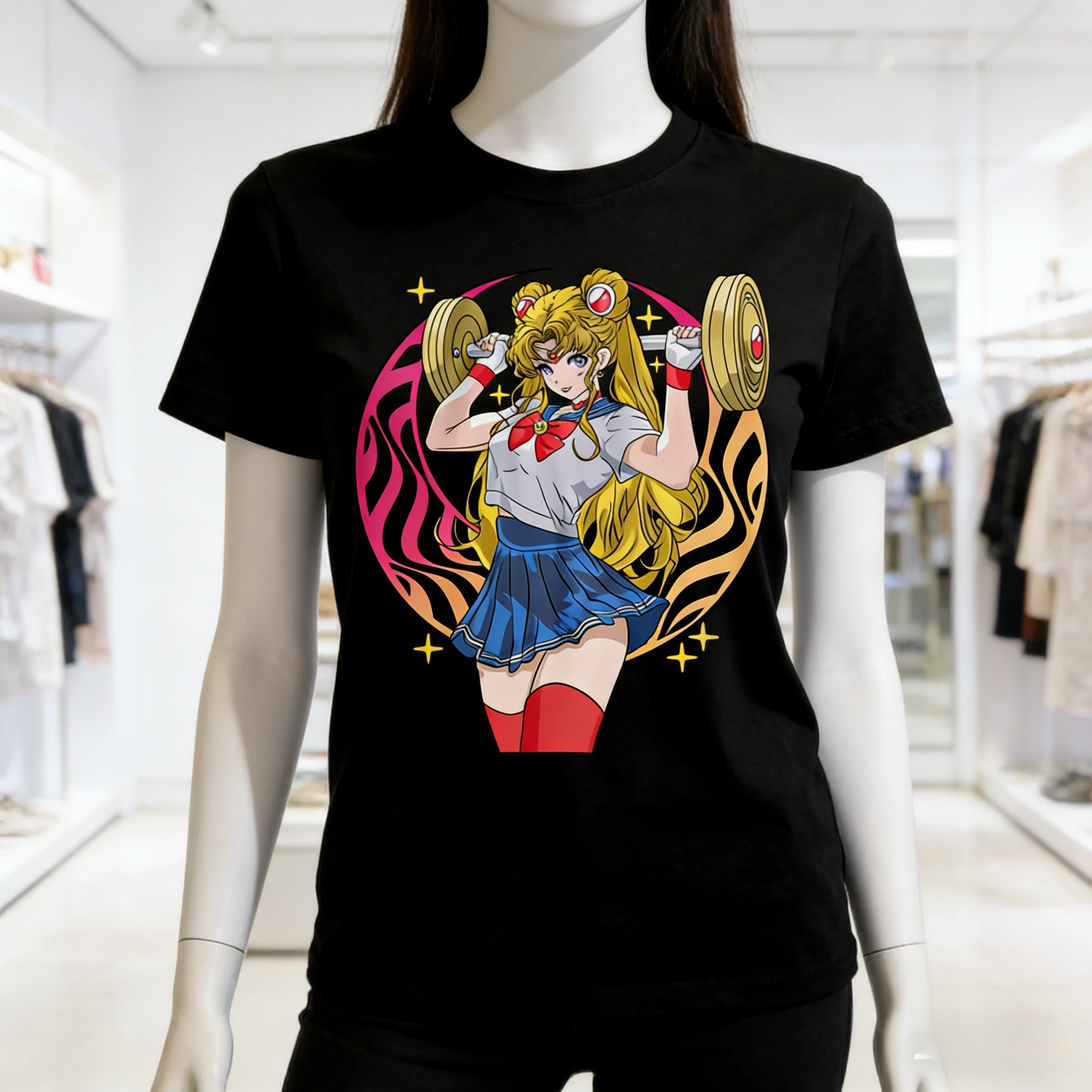 Sailor Moon Anime Lifting Dumbbell Bedrucktes T-Shirt für Herren und Damen, Herren-T-Shirt, Sport-T-Shirt, Herren-T-Shirt, Sommer-T-Shirt