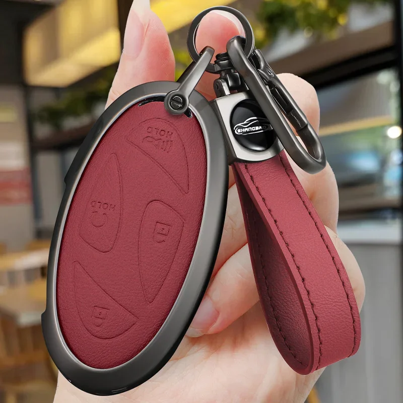 Stylish Leather Car Key Case Cover 5 7 Buttons Zinc Alloy Protective Case for Hyundai Kona Ev Grandeur GN7 IONIQ 6 2023 2024