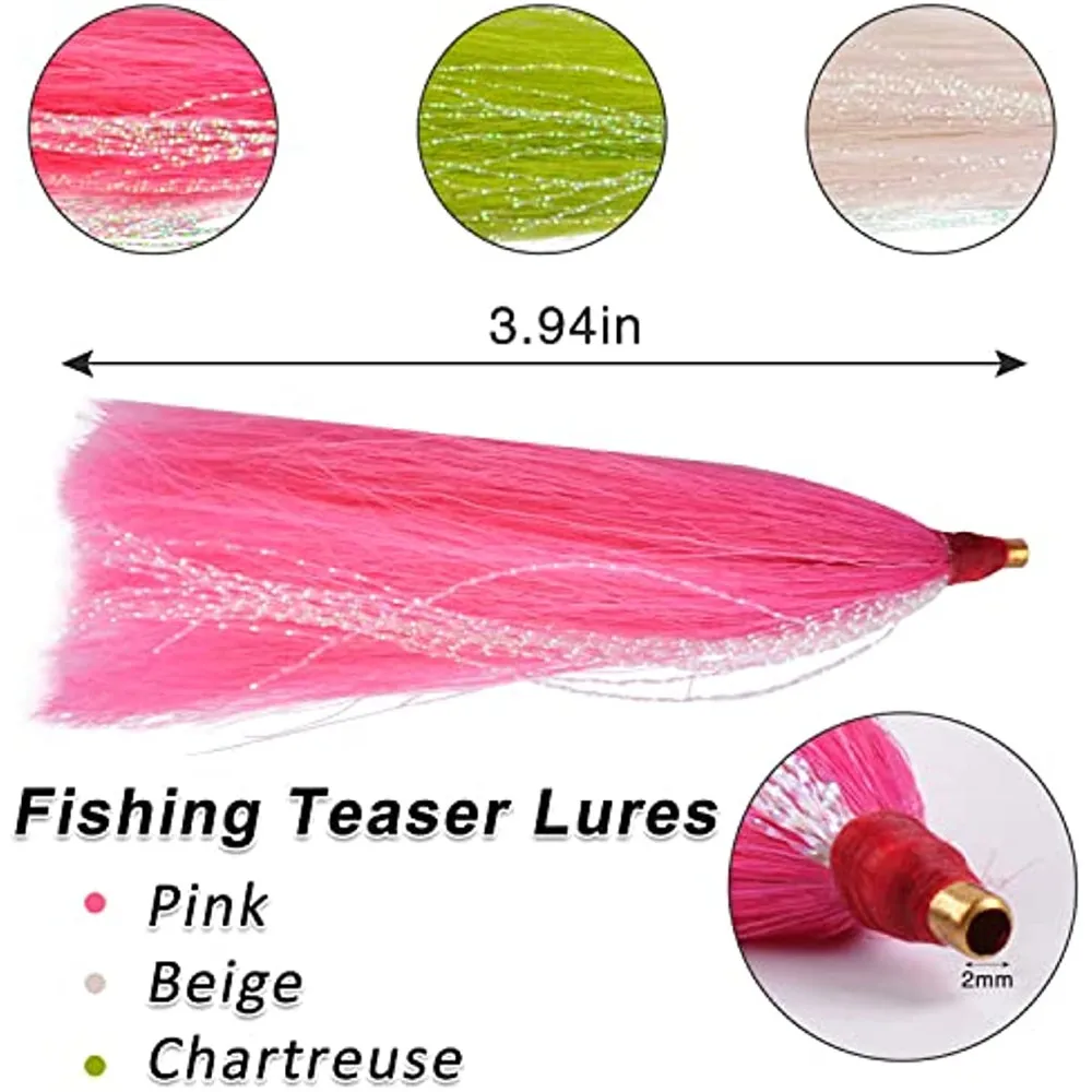 6PCS Bucktail Teasers  Flash line Fishing lure Artificial bait Saltwater fishing Jig Flounder Bait rig lure fishing accessories