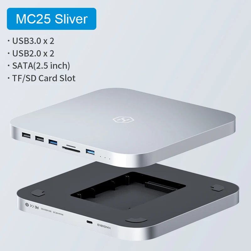 Hagibis USB C-Hub mit Festplattengehäuse Typ-C-Dockingstation für Mac Mini mit 2,5 SATA NVME M.2 SSD-Gehäuse DP USB3.0 M1/M2