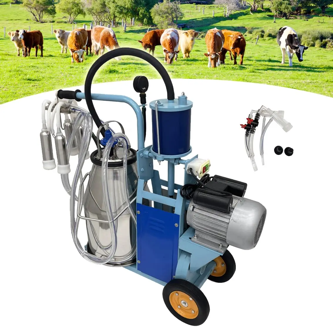 Electric Milker Milking Machine 550W Piston Milker Machine for Cow/Sheep Cow Goat Piston Milker with 25L Barrel