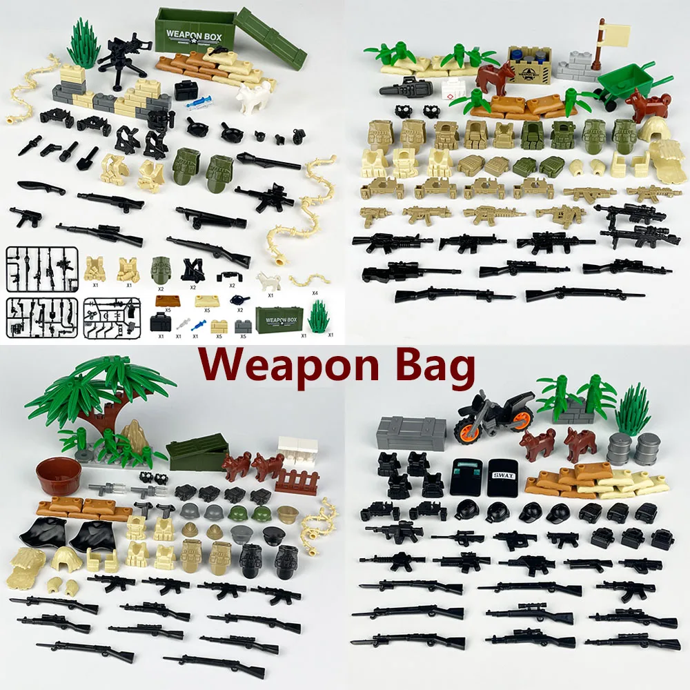 Military Weapon Pack Bag Dark Machine Gun Mega Model Building Blocks Toy Set Lot Mini Action Figures Assemable Bricks DIY G