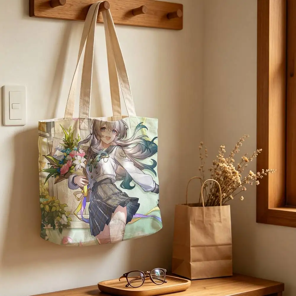 H-Honkai Star Rail F-Firefly  Printed Canvas Shoulder Tote Bag for School Work and Commute