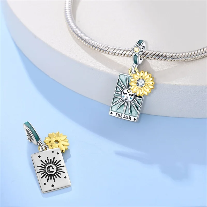 New 925 Silver Color Lovers Stars Moon Sun Magic Tarot Charms Beads Fit Pandach 925 Original Bracelets DIY Birthday Jewelry Gift