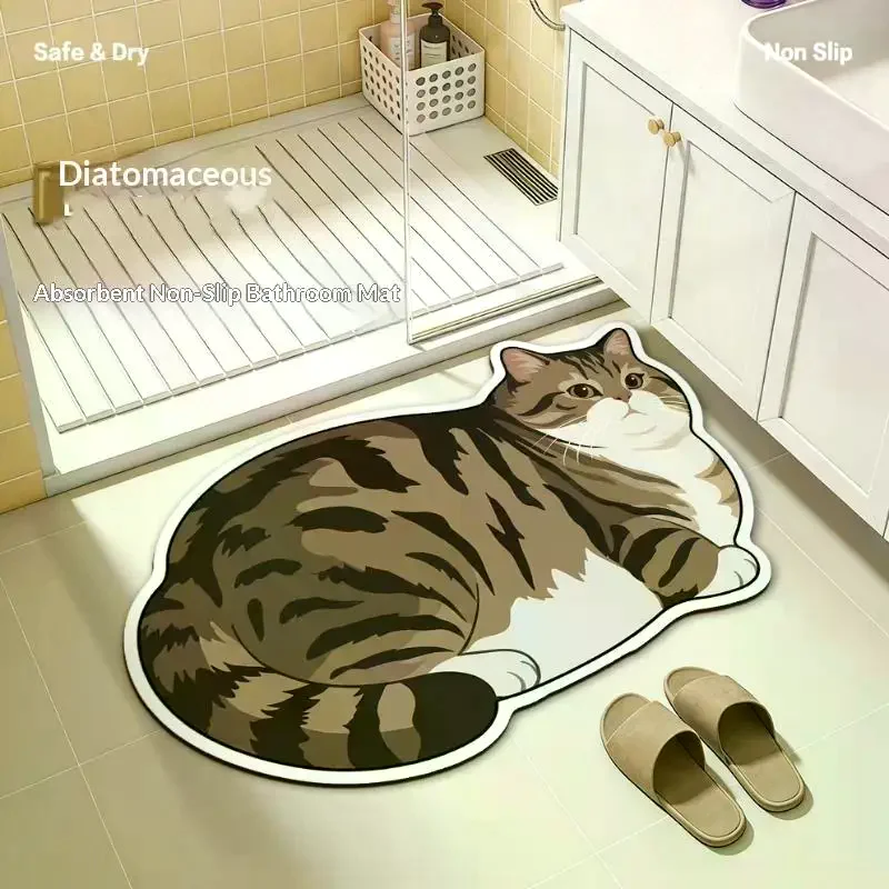 1 Pc Cute Cat Print Diatomite  - огляд і ціна Jet Home Bathroom Mats