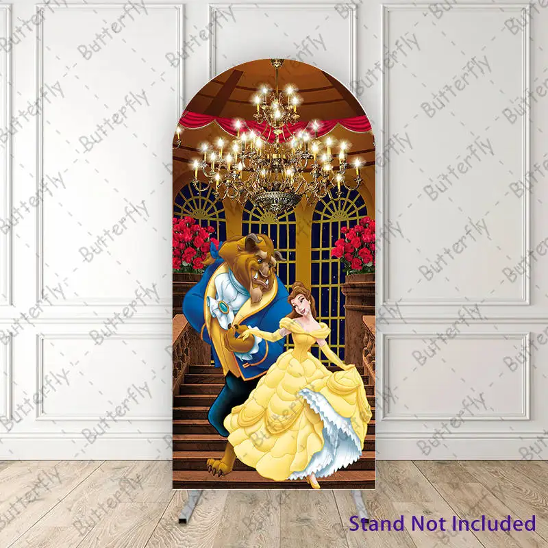 Disney Belle Princess Adam Romantic Dance Beauty And The Beast Arch Backdrop Cover Girls Birthday Party Background Decoration