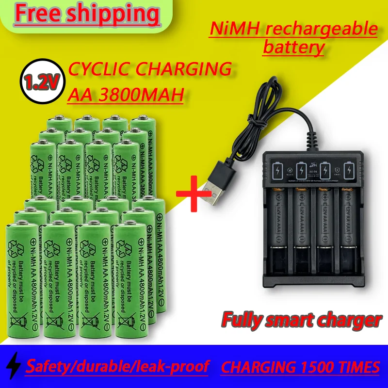 1.2V AA4800mAh+AAA3800mAh+Charger Original Rechargeable Battery for Computer Clock Radio Video Game Digital Camera AA AAAbattery