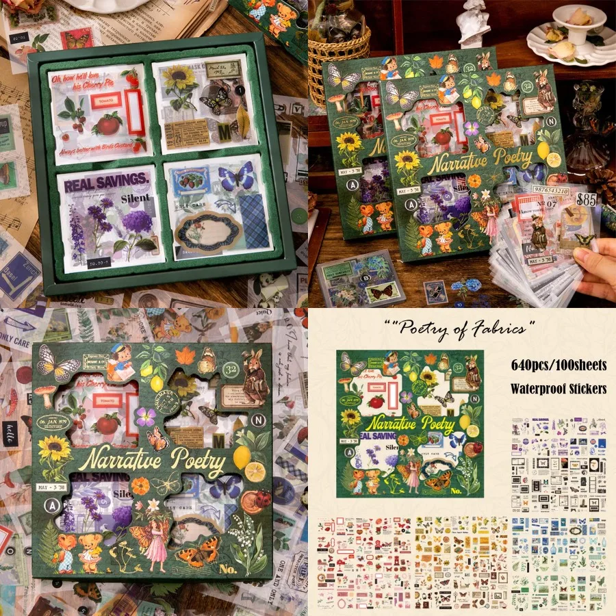 

640Pcs Vintage Nature Stickers for Junk Journal Supplies Retro Flower Butterfly Plant Mushroom Decorative Stickers for Scrapboo