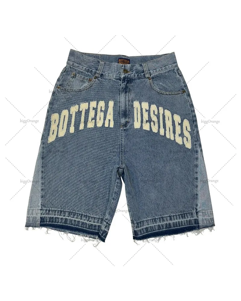 Amerikaanse Straat Borduurwerk Hoge Taille Gewassen Denim Shorts Harajuku Retro Trendy Merk Oversized Jeans Mannen Y 2K Goth Punk Shorts