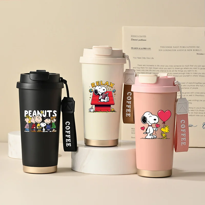 Snoopys Thermobecher aus Edelstahl, Wasserflasche für Kaffee, Getränkebecher, auslaufsicher, für Reisen, trendiges Handgehalten, kaltes Trinkgeschirr