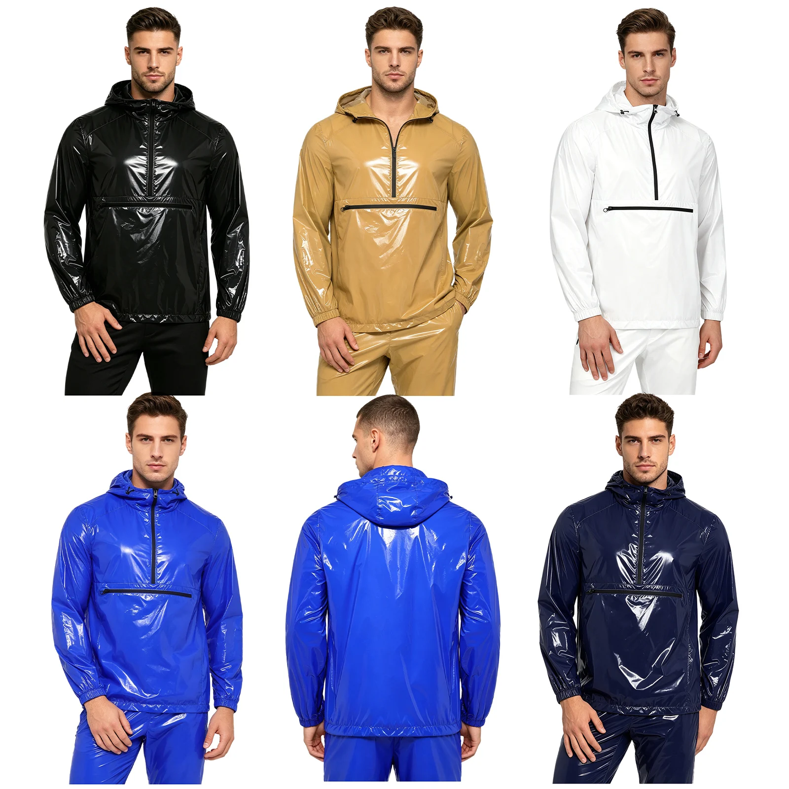 Mens Waterproof Sweatshirt Hoodie Front Kangaroo Pocket with Zipper Long Sleeve Hooded Windbreaker Raincoat for Hiking Camping view 5