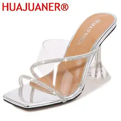 Transparent PVC Slippers Crystal Cup high-heeled Sexy Casual Shoes Plus Size 35-43 44 45 46 Women Open Toe Transparent Slippers