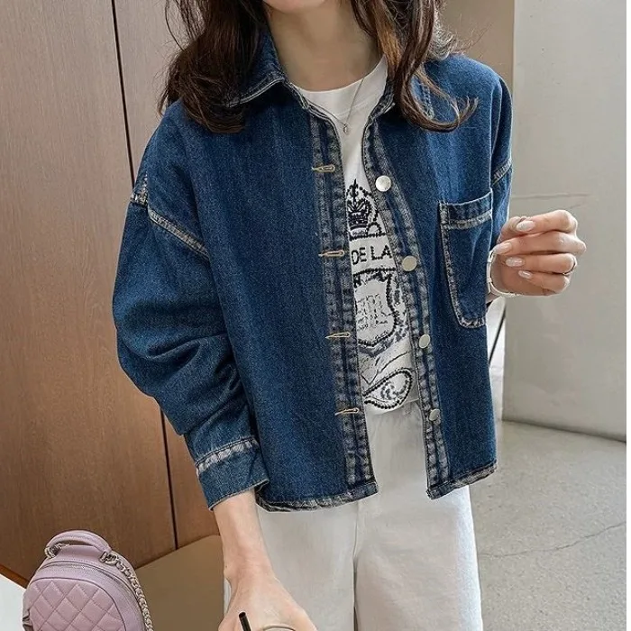 

Женская джинсовая одежда irt, весенне-осенняя свободная повседневная хлопковая верхняя одежда, цветная блузка, винтажная длинная застежка на пуговицах