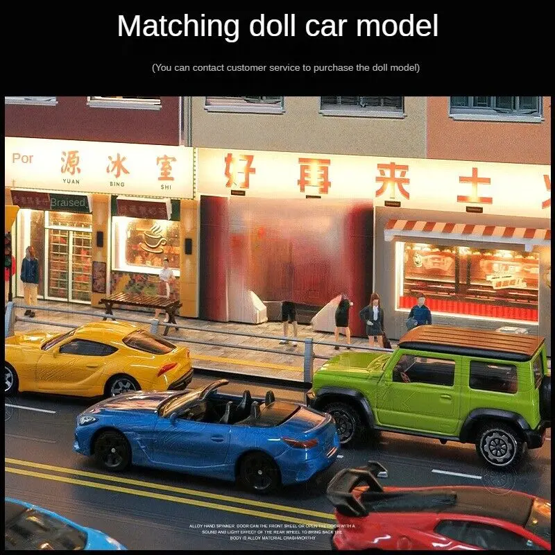 1/64 Diorama Car Garage Model LED Lighting City Street View Building Display Scene Model Collection Gift