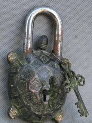 Antique Tibet Bronze Iron Turtle Tortoise Cupboard Cabinet Lock With 2 Keys