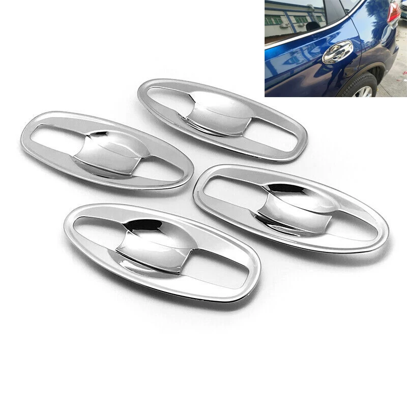 4 Pcs Silver Car Door Handle Bowl Cover ABS Bezel Frame Decoration Accessories For Nissan Rogue X-Trail T32 2014-2019