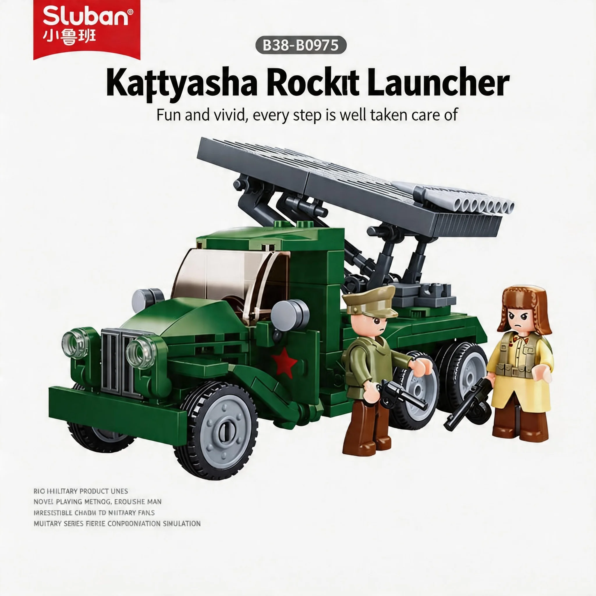 

Конструктор Sluban B38-B0975 «Ракетная установка Катюша» с 2 минифигурками солдат, игрушка из кирпичиков для мальчиков, подарок для детей