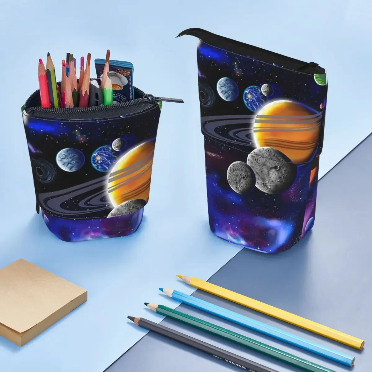 Solar System Space Planets Universe Reversible Pencil Case for Boys Girls School Pen Box Pencil Bag Stationery Supplies