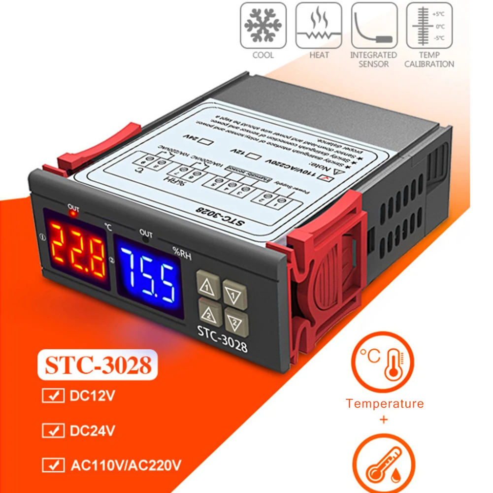 12V/24V/110-220V STC-3028 Digital Dual  Temperature Controller Thermostat Temperature Humidity Instruments