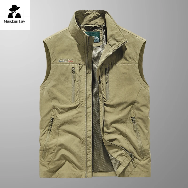 M-6XL Vest Men's 2024 Spring Casual Collar Multi-Pocket Tooling Vest plus size Outdoor Photography Fishing Sleeveless Jacket