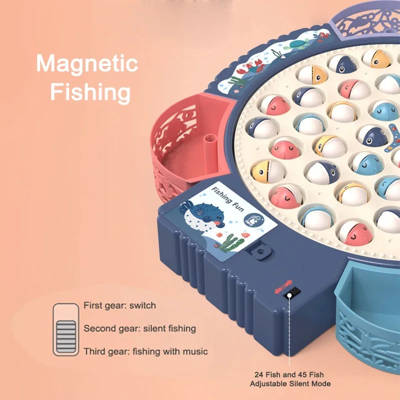 Fishing Toys For Children Boys Girls Magnetic Fish Game Electric Musical Rotating Board Play Outdoor Sports Educational Toys Kid