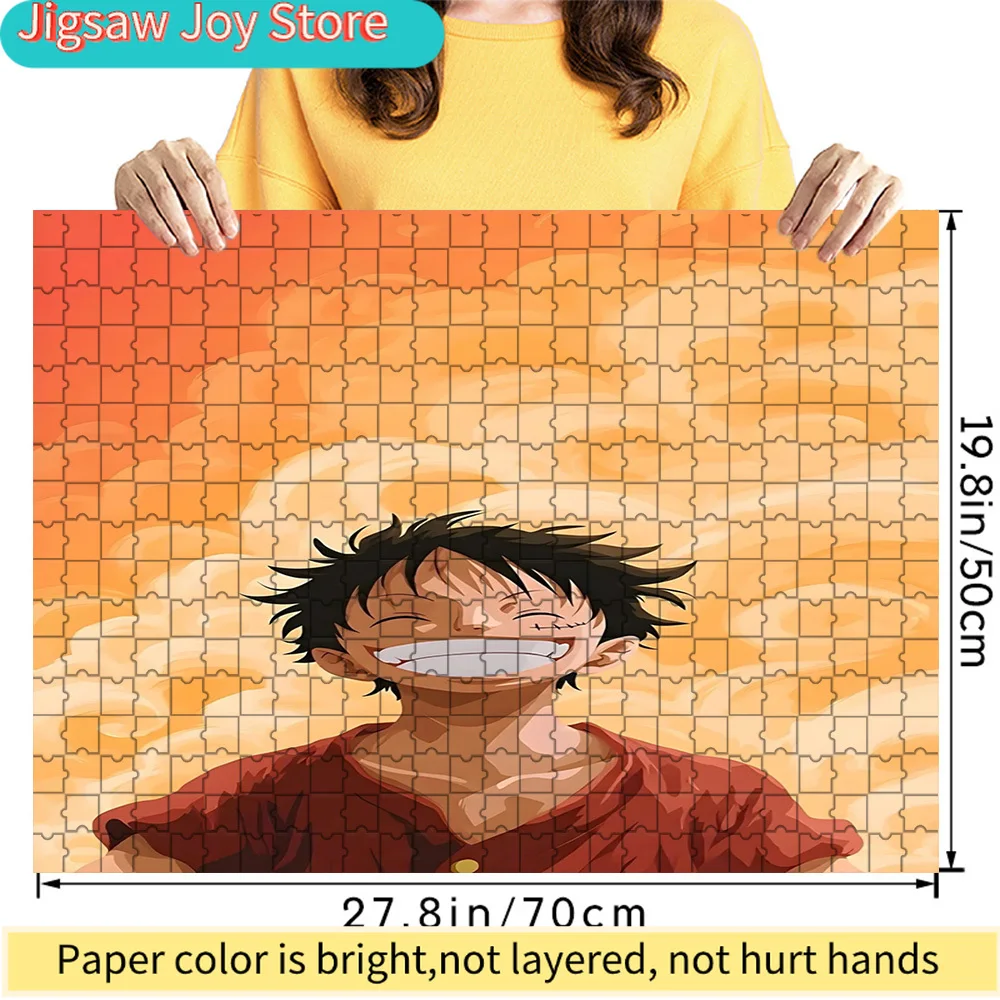 

Premium Paper Jigsaw Puzzle One Piece Monkey D. Luffy Big Smile with Orange Sky Background High Quality Cardboard Puzzle Fun Fam