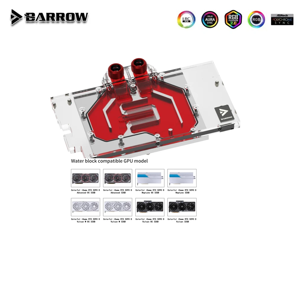 Barrow GPU Block For Colorful iGame RTX 5090 D Advanced OC 32GB , Graphics Card Water Cooler, Water Cooling Radiator