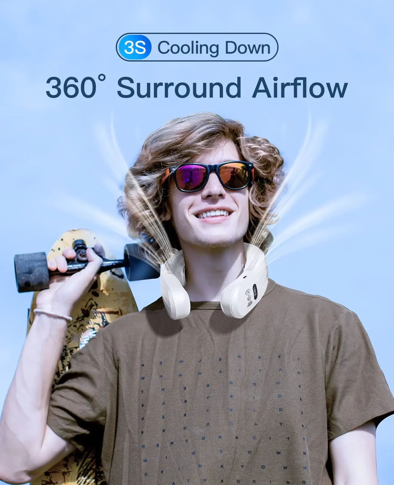 مكيف هواء جديد يمكن ارتداؤه 2025 USB قابل لإعادة الشحن محمول 3 مروحة تبريد معلقة للرقبة كتم صوت 6000 مللي أمبير في الساعة مبرد صيفي خارجي