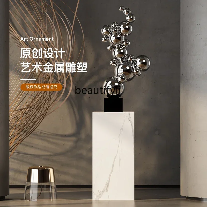 

CC Geometric metal ball sculpture living room floor ornament stainless steel staircase foyer decoration