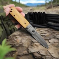 Cuchillo plegable con mango de madera, acero de alta dureza, cuchillo táctico de autodefensa para acampar al aire libre, cuchill