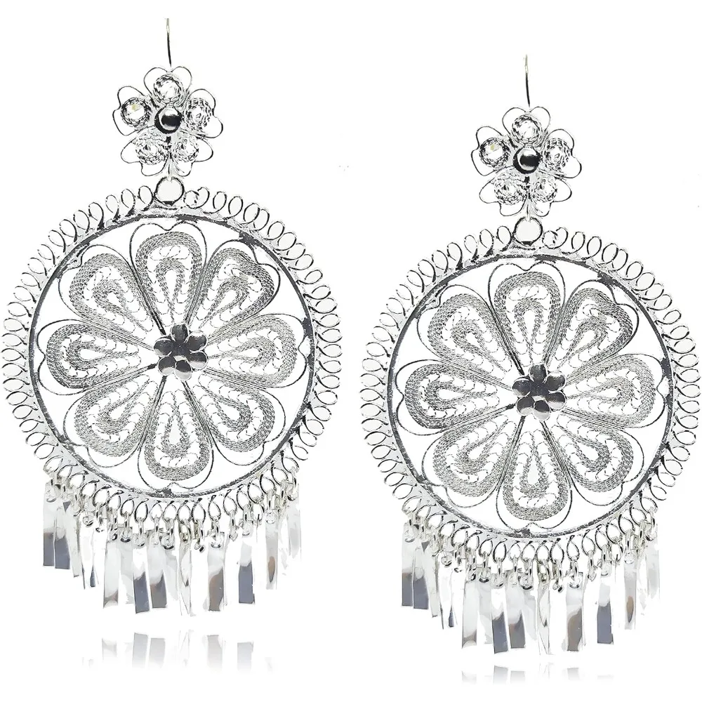 

Handmade Mexican Earrings Traditional Oaxaca Circle Filigree Silver Jewelry for Women