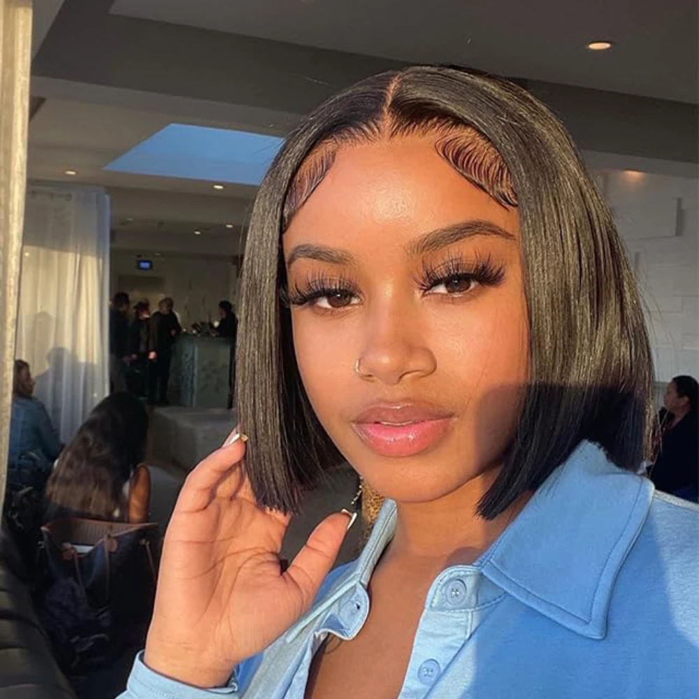 

13x4 HD Bone Straight Lace Frontal Human Hair Wigs Brazilian Short Bob Wig For Women 200% Density Straight Lace Front Bob Wigs
