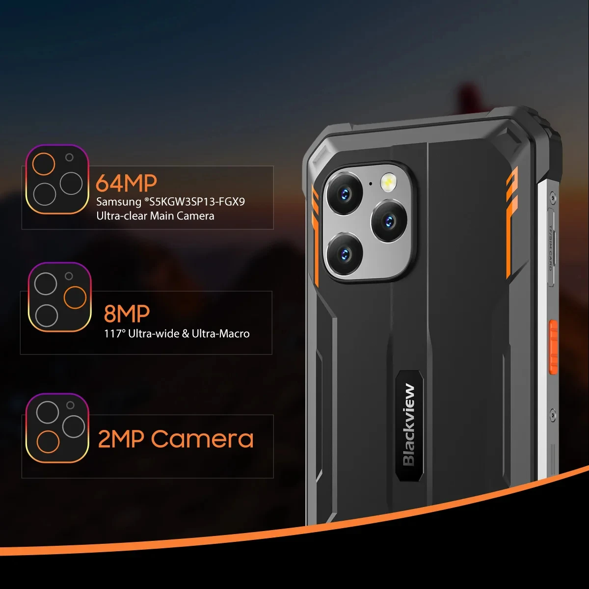 Blackview BV8900 PRO Rugged Smartphone 6.5'' FHD 2.4K Display 16GB+ 256GB Android 13 10000mAh Battery 64MP Camera Mobile Phone