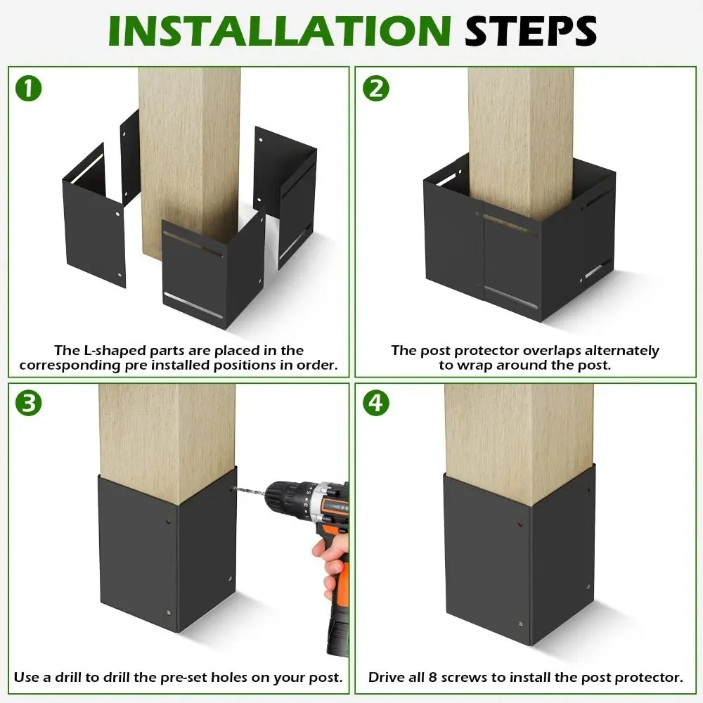 Adjustable Post Protector Kit Metal Rust Proof Post Bracket Scratch Resistant Stainless Steel Post Mount Outdoor Use