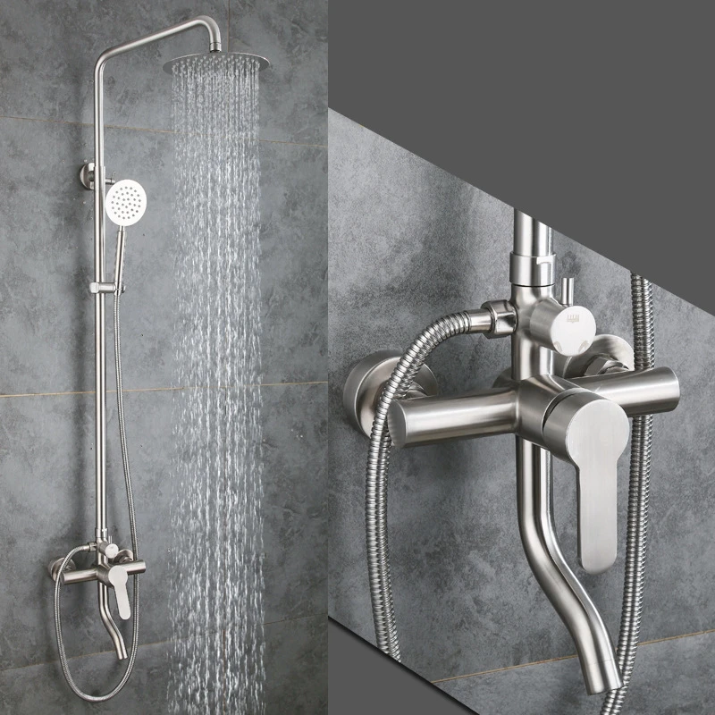 

Wall Mounted Shower Faucet Set Modern Shower Trim Kit Stainless Steel Height Adjustable Holder Bathroom Accessories