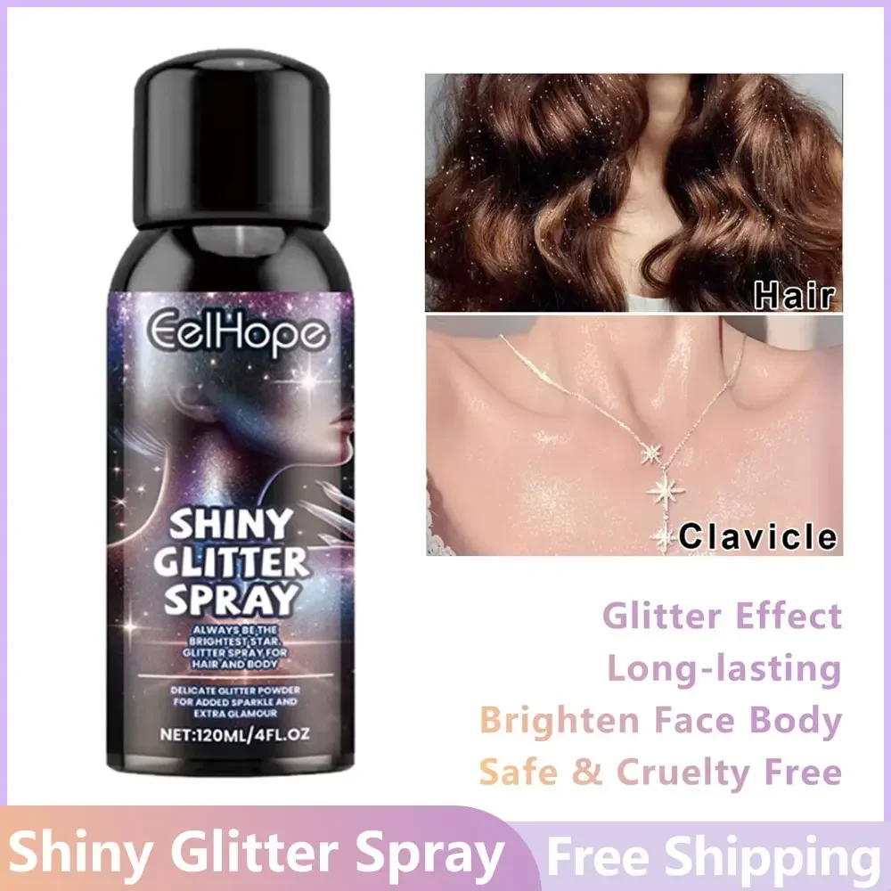 5pcs Shimmery Glitter Spray 100ml Waterproof Longlasting Brighten Glitter Spray Face Body Hair Clothes Glitter Sparkling Spray