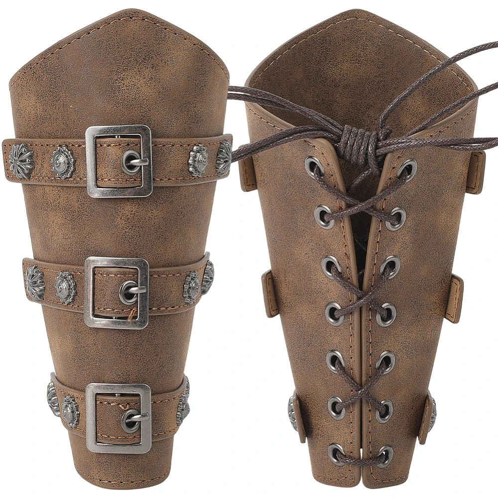 2PCS Leather Arm Guards Archery Hand Bracers PU Leather Gauntlet Wristband Renaissance Warrior Medieval Retro Adjustable Buckle