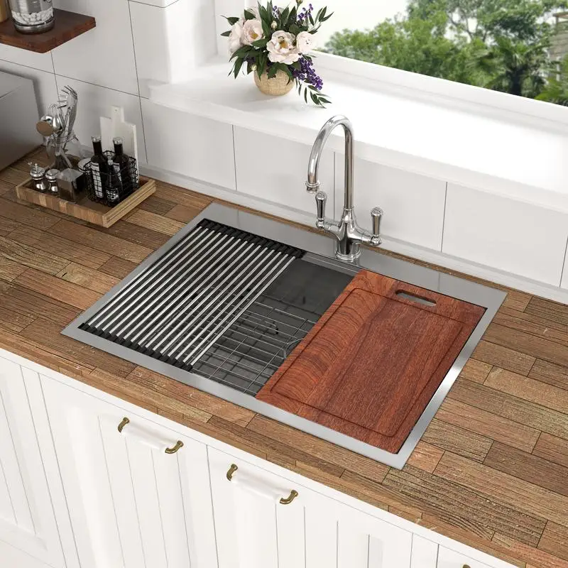 

30" Drop-In Kitchen Sink - 30 Inch Topmount Ledge Workstation 16 Gauge SS Single Bowl Sink