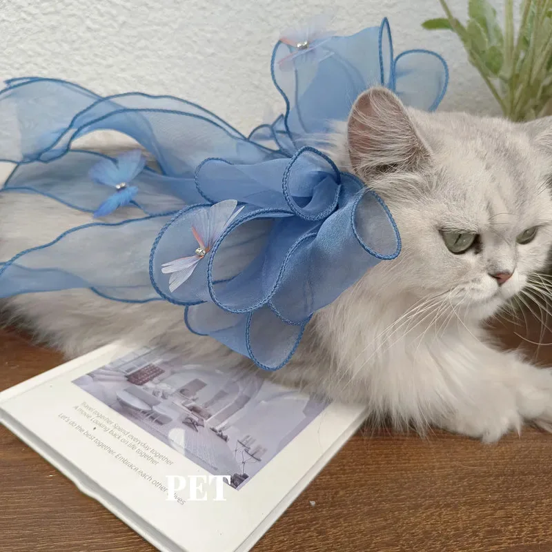 Handmade Lace Neck Collars for Pets, Big Bow Collars for Puppy and Cats, Cute and Elegant, Blue and Pink, Pet Accessories