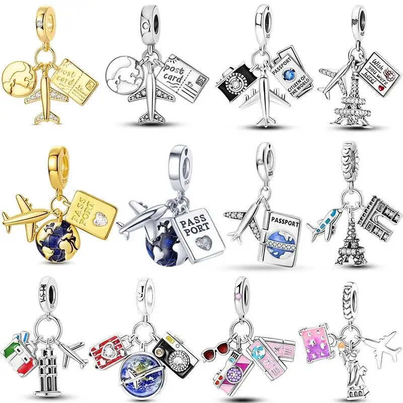 Hapilife 925 Sterling Silver Travel Airplane Camera Charms 2026 Suitcase Love Bead Fit Bangle Bracelet Jewelry For Lover Of Life