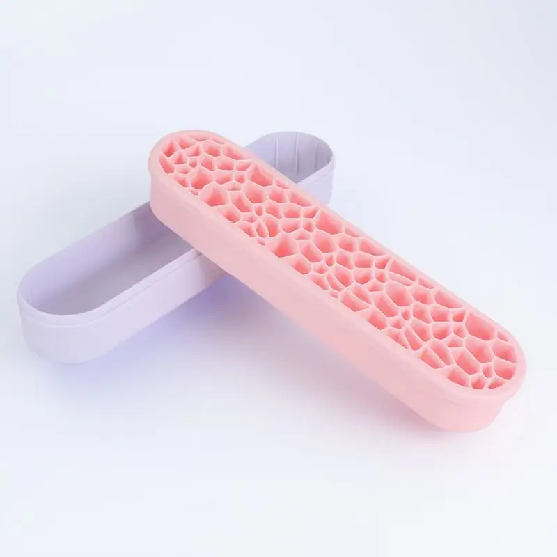 

Makeup Brush Holder Pink Wear Resistant Silicone Storage Rack Organizer Display Shelf Makeup Brush Shelf