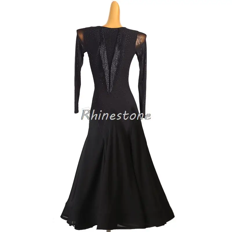 Professional Modern Competition High-end National Standard Social Dance Performance Full Diamond Black Dress