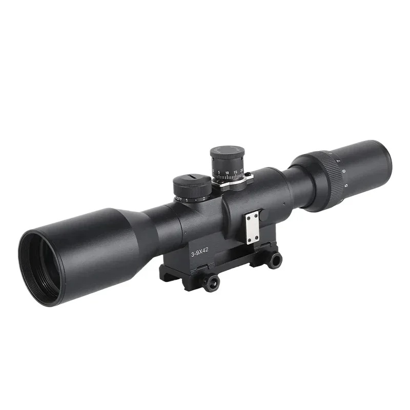 

Red illuminated telescopic sight for Rifle, AK accessory for outdoor hunting with rubber lens cover, 3-9x42E SVD Dragunov.