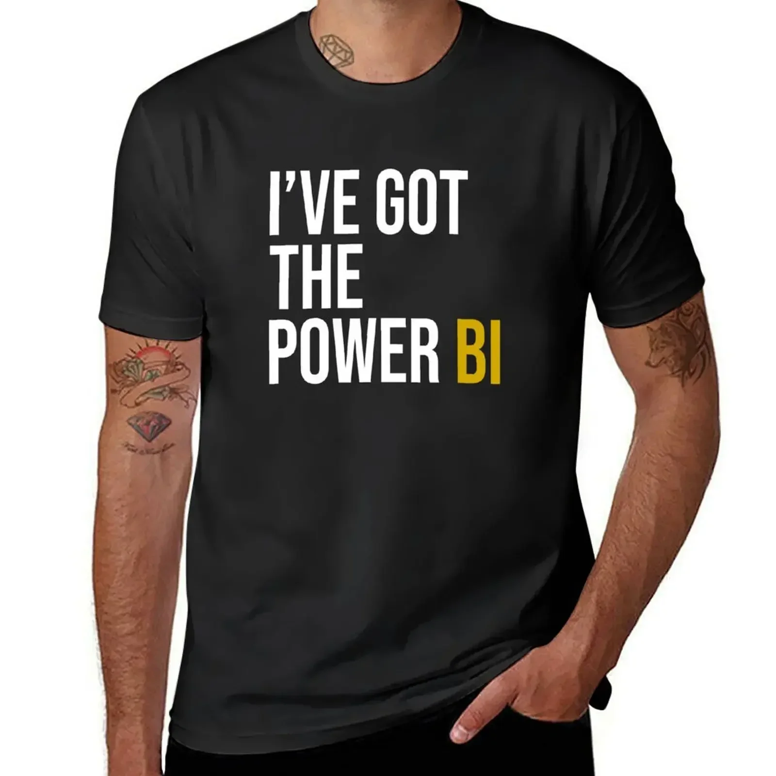 

Я получила футболку power BI, пот, винтажная одежда, мужская футболка funnys